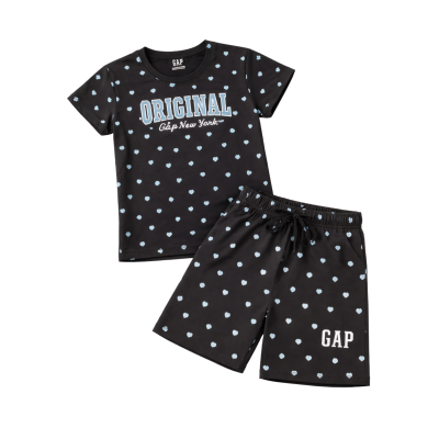 Girls' Black Heart Print T-Shirt and Shorts Athletic Coord Set