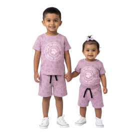 Kids' Lilac Dog Print Cotton T-Shirt & Shorts Set