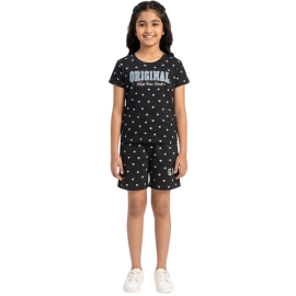 Girls' Black Heart Print T-Shirt and Shorts Athletic Coord Set
