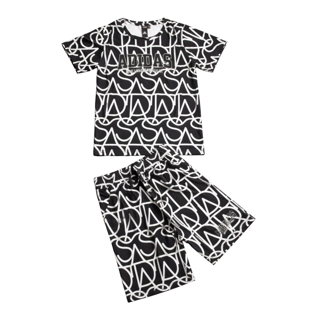 Girls' Black & White Monogram Print T-Shirt and Shorts