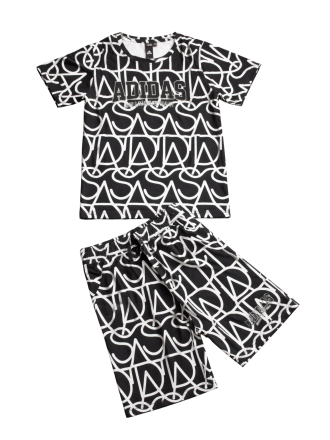 Girls' Black & White Monogram Print T-Shirt and Shorts