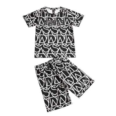 Girls' Black & White Monogram Print T-Shirt and Shorts