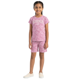 Girls' Pink Leaf Print T-Shirt and Shorts "Summer Vibes" Coord Set