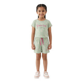 Girls' Sage Green Floral T-Shirt and Shorts "Positive Thinking" Coord Set