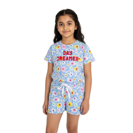 Girls Blue "Day Dreamer" Daisy Print T-Shirt & Shorts Set