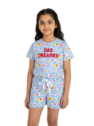 Girls Blue "Day Dreamer" Daisy Print T-Shirt & Shorts Set