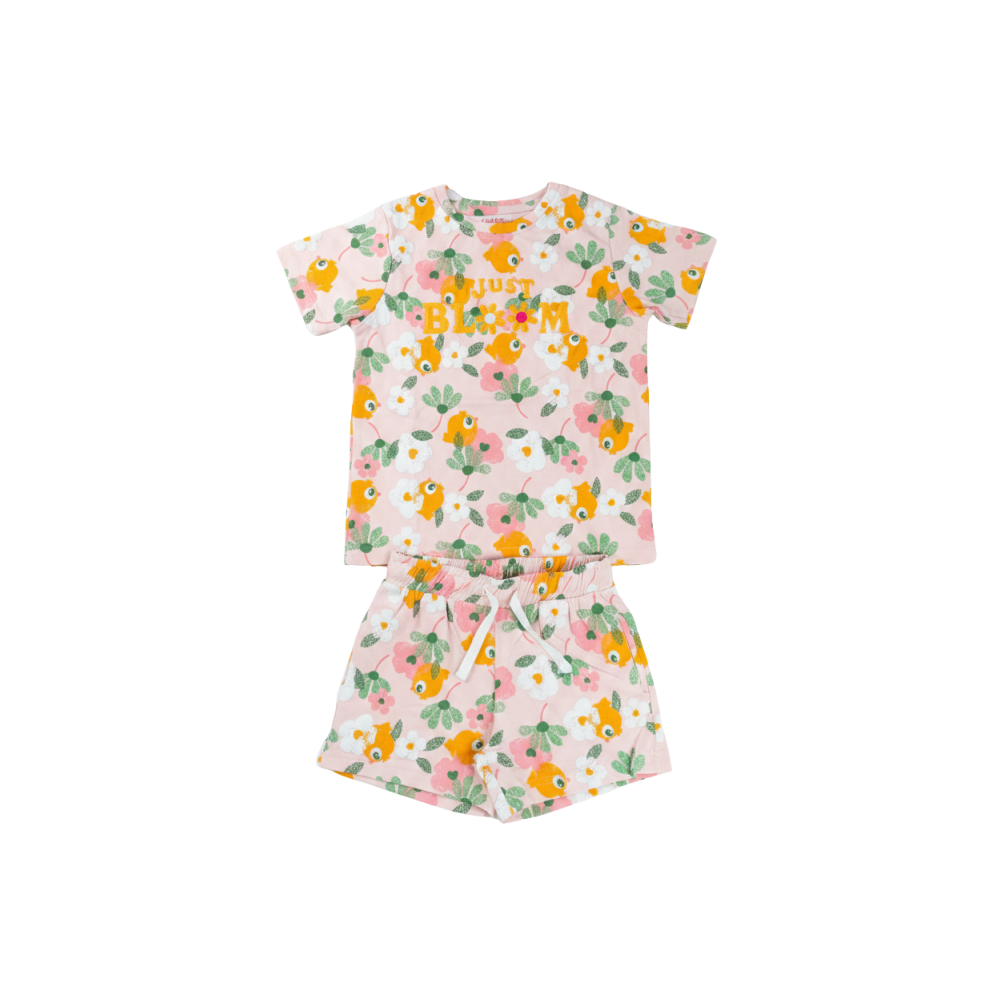 Girls Pink "Just Bloom" Floral Print T-Shirt & Shorts Set