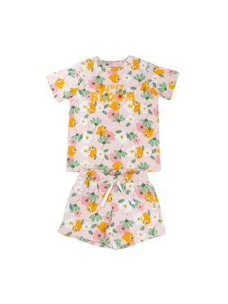 Girls Pink "Just Bloom" Floral Print T-Shirt & Shorts Set
