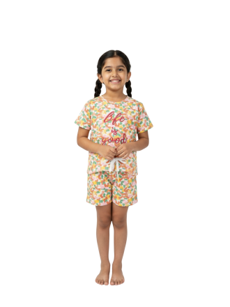 Girls Colorful Abstract Print T-Shirt and Shorts Set