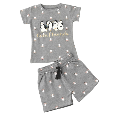 Girls' "Cute Friends" Penguin Print Heather Grey