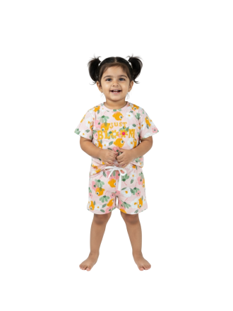 Girls Pink "Just Bloom" Floral Print T-Shirt & Shorts Set