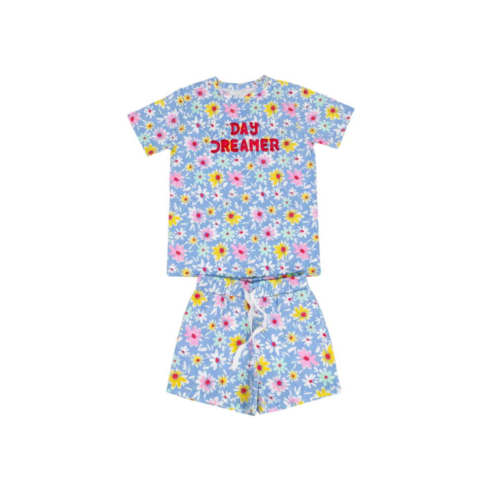 Girls Blue "Day Dreamer" Daisy Print T-Shirt & Shorts Set