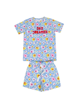 Girls Blue "Day Dreamer" Daisy Print T-Shirt & Shorts Set