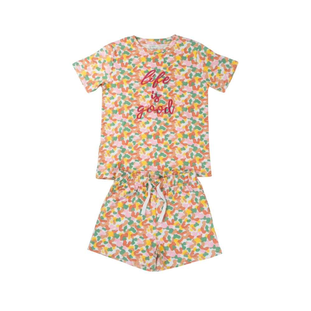Girls Colorful Abstract Print T-Shirt and Shorts Set