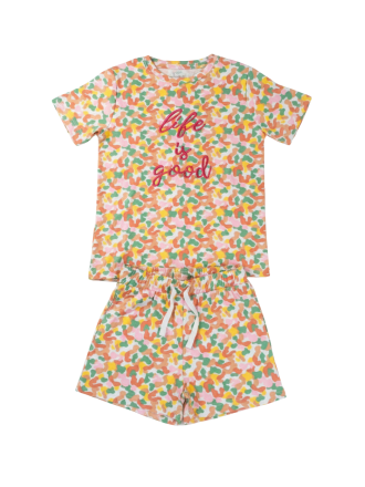 Girls Colorful Abstract Print T-Shirt and Shorts Set