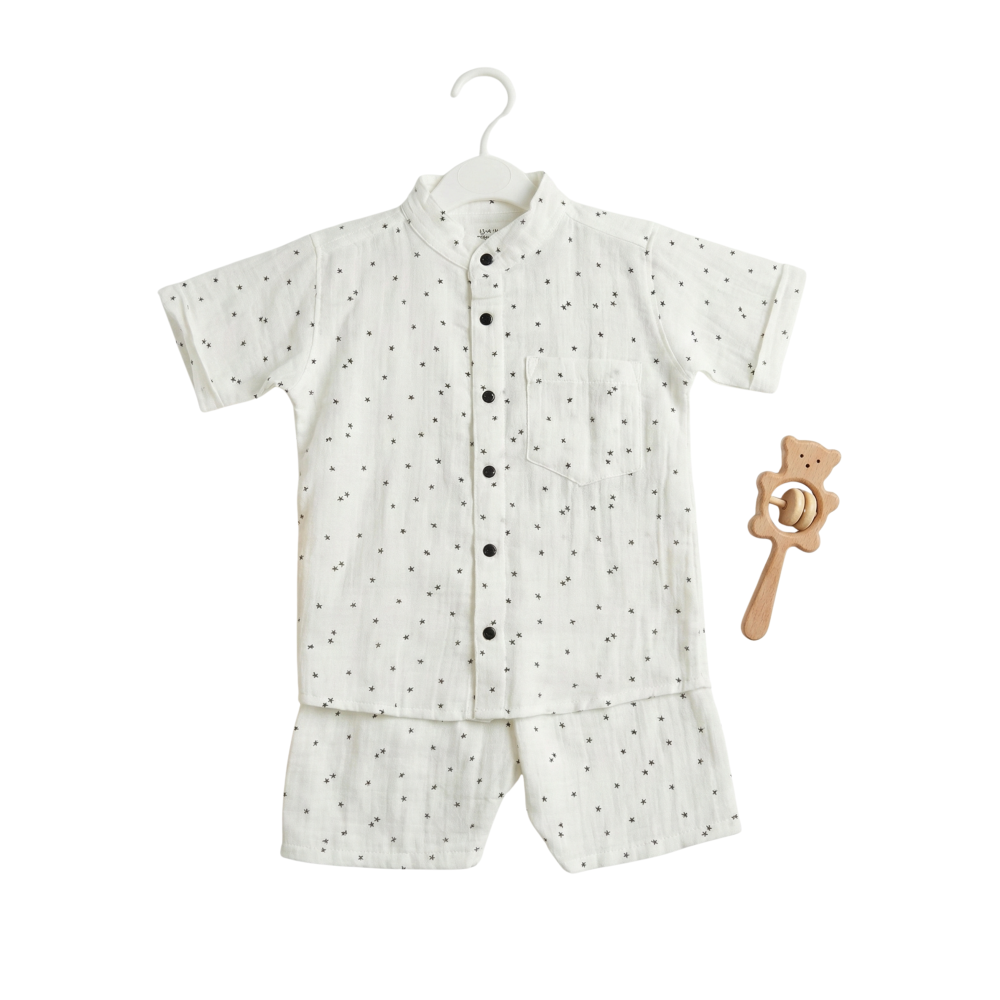 Baby Boy's Star Print Muslin Shirt & Shorts Set