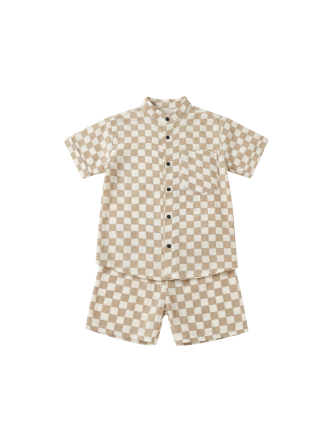 Baby Boys Cotton Checkered Shirt & Shorts Coord Set