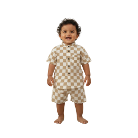 Baby Boys Cotton Checkered Shirt & Shorts Coord Set
