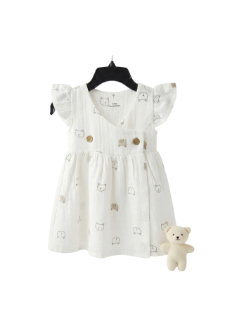 Baby Girls Organic Cotton Bear Print Frock