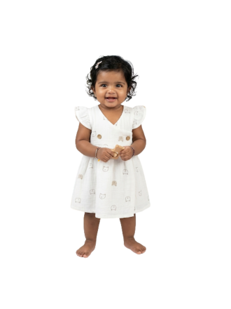 Baby Girls Organic Cotton Bear Print Frock
