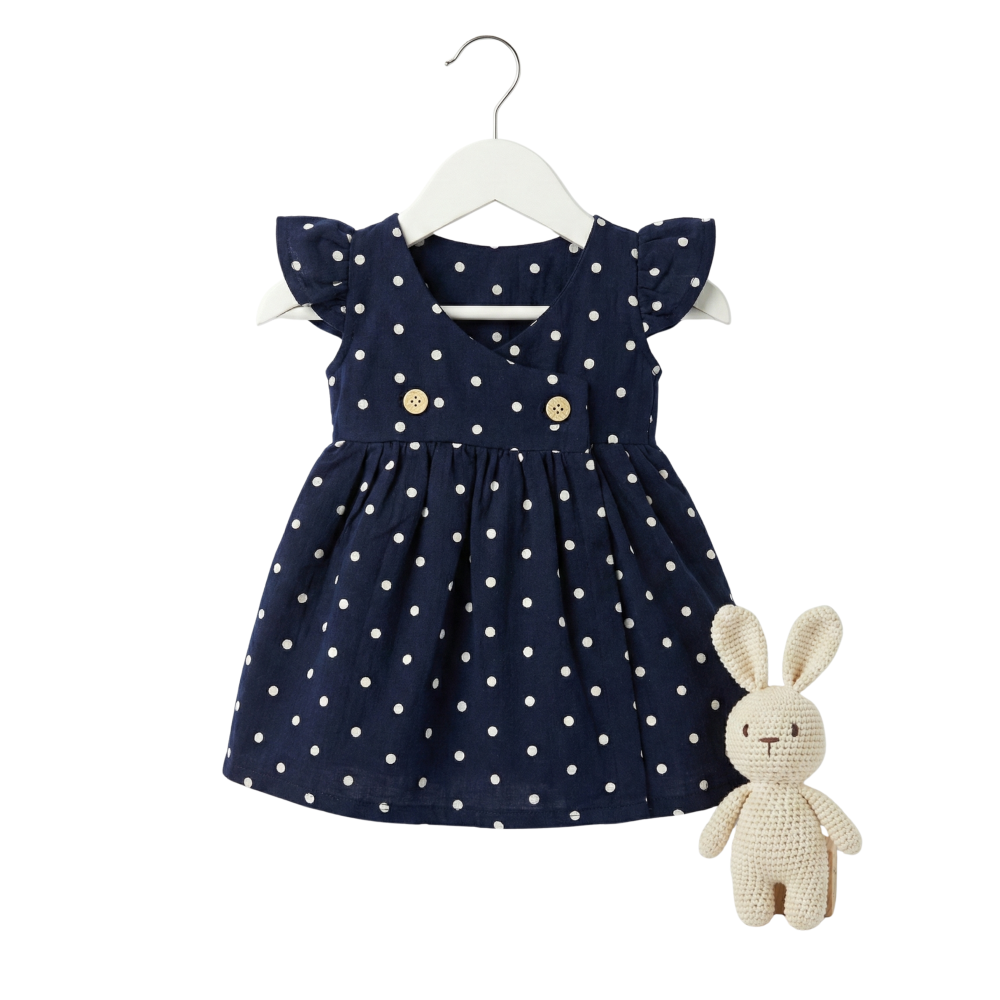Baby Girls Organic Cotton Polka Dot Flutter Sleeve Frock