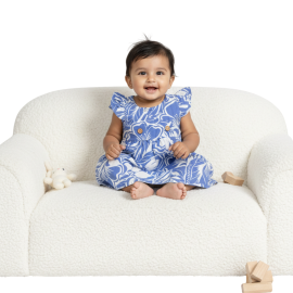 Baby Girls' Blue & White Tropical Floral Ruffle Sleeve Cotton Dress