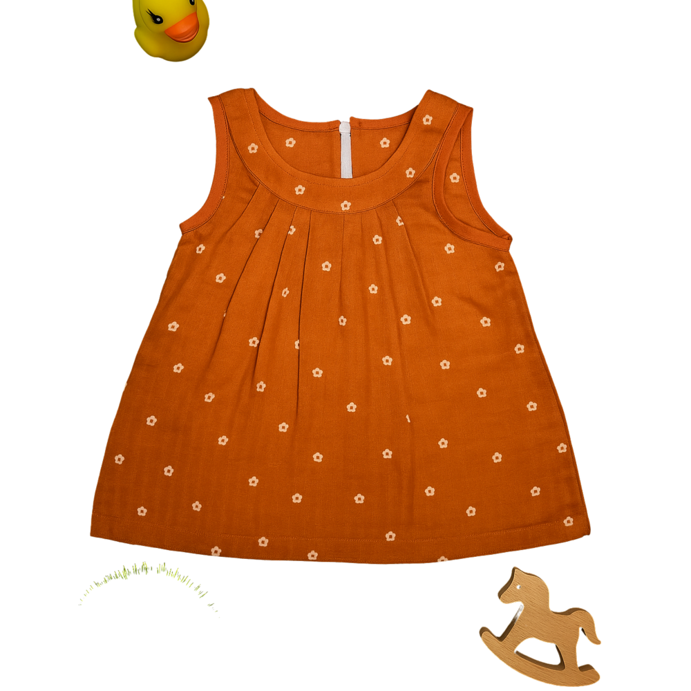 Baby Girls Rust Orange Floral Cotton Sleeveless Frock