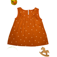Baby Girls Rust Orange Floral Cotton Sleeveless Frock