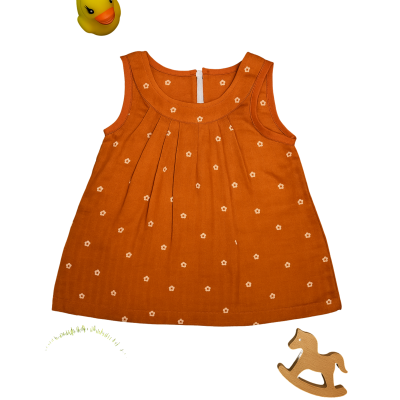 Baby Girls Rust Orange Floral Cotton Sleeveless Frock