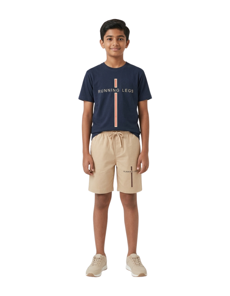 Boys Co-ord Set - Blue and Beige Running Legs Graphic