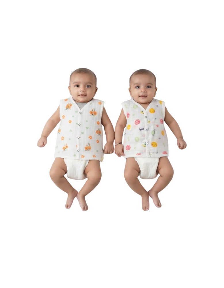 Minis World Organic Cotton Front-Open Assorted Jabla/Vest (Pact of 2)