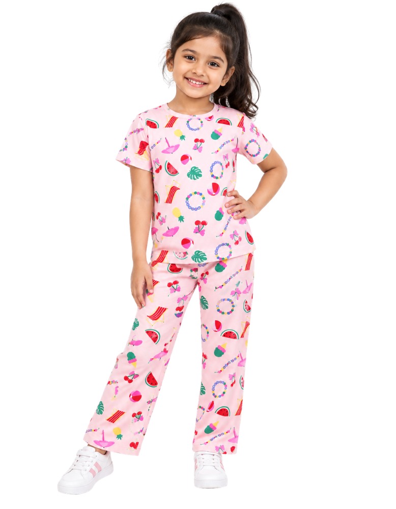 Girls Ribbed Pajama Set - Pink