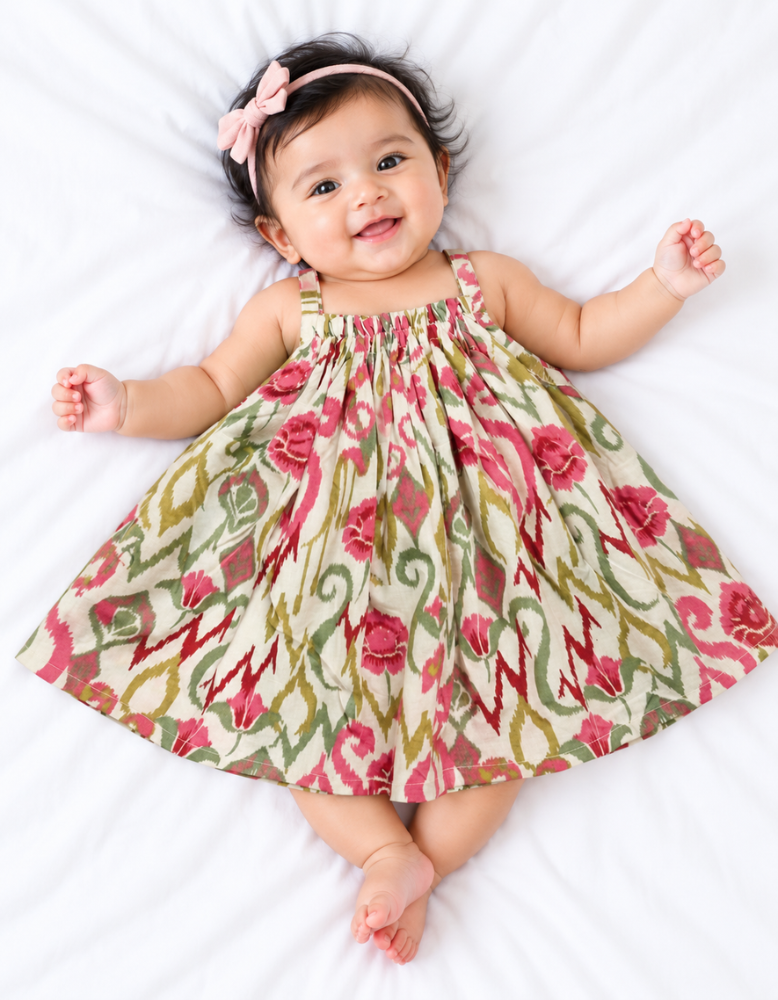 Bohemian Pink & Olive Infant Strap Frock