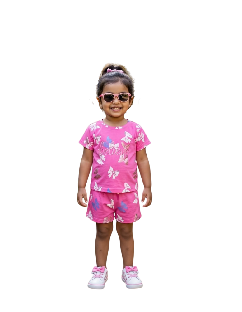 Pink Bow Print Knit Jersey Co-ord Set