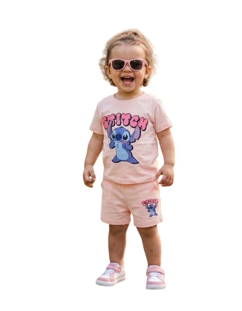 Kids Pink Stitch T-Shirt & Matching Shorts Summer Set