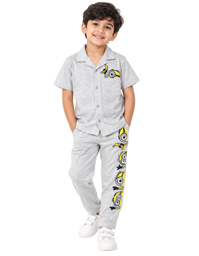 Minion Printed Pajama Set – Grey
