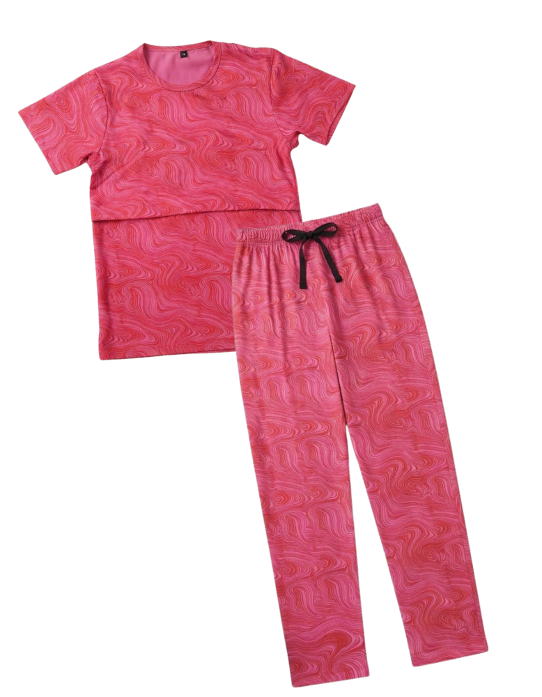 Wave Print Feeding Pajama Set - Pink