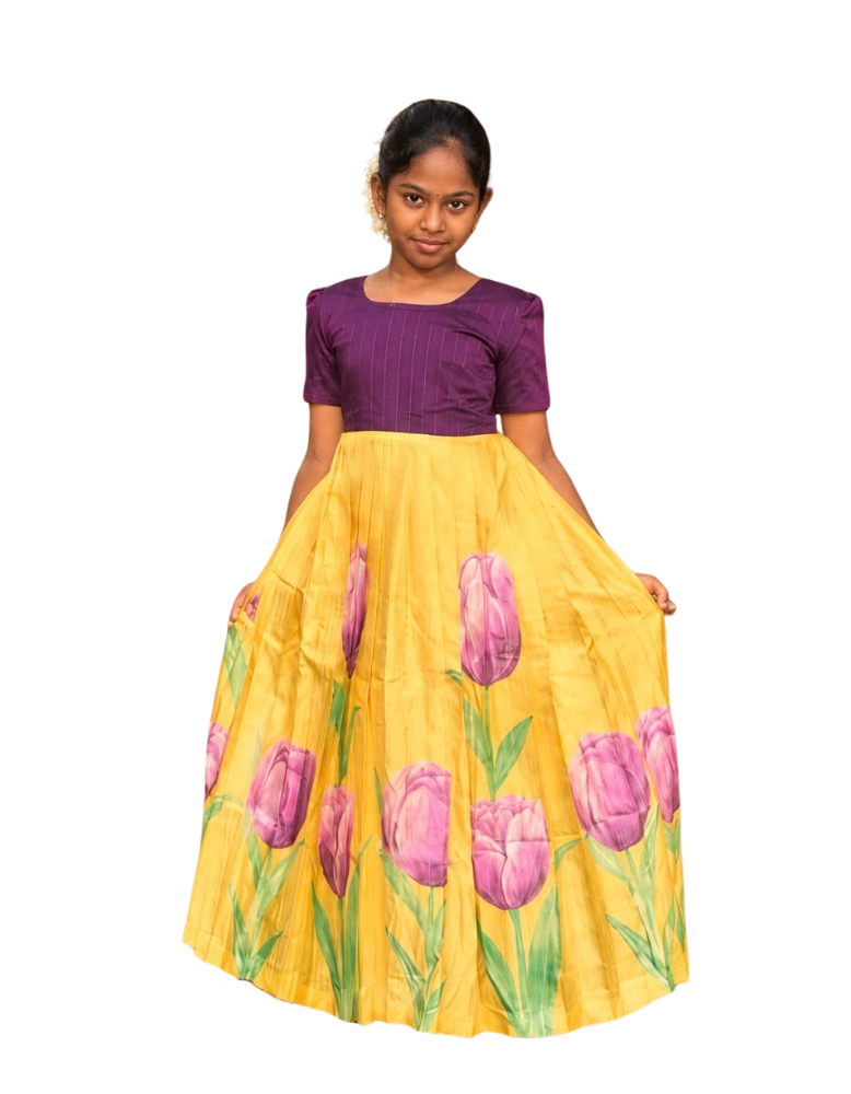 Pre Order - Purple & Sunshine Tulip Print Flared Frock