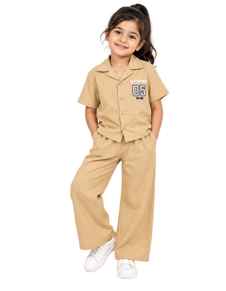 Muslin 'SNIPPER" Shirt & Pant Set - Beige