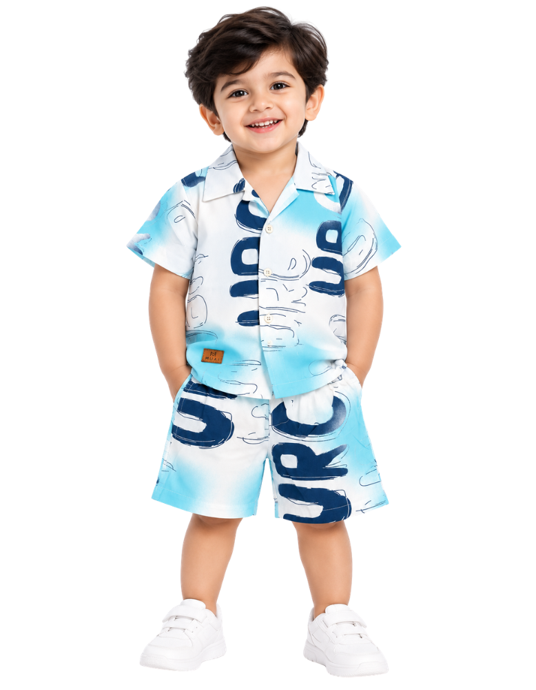 Blue Abstract Printed Shirt & Shorts Set
