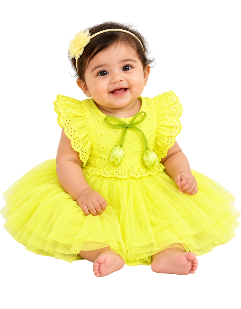 Lime Yellow Tulle Baby Frock