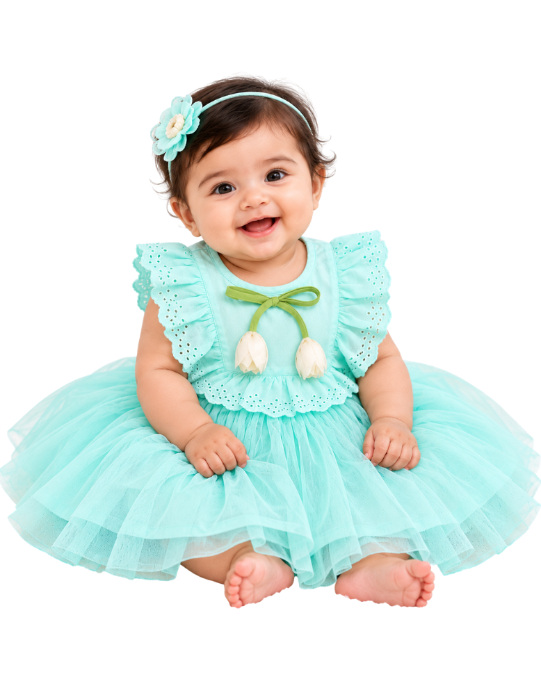 Aqua Blue Tulle Baby Frock