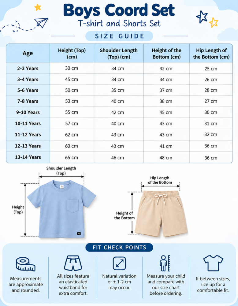Boys T-shirt and Shorts Set size chart